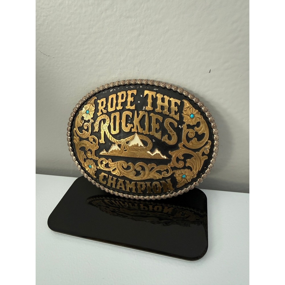 Red Bluff Buckles ROPE THE ROCKIES CHAMPION Western Belt Buckle Turquoise Gem